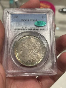 1883 $1 Morgan Silver Dollar PCGS MS64 CAC Good Eye Appeal! Rainbow Color Toned - Picture 1 of 15