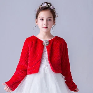 Kids Coat Faux Fur Shawl Girl Wrap Furry Tops Children Long Sleeve Lovely Winter - Picture 1 of 12