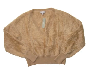 NWT J.Crew Brushed Cashmere Cropped V-neck in Dark Beige Sweater S - Picture 1 of 7