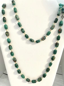 Faux Jade Green Beads Strand Necklace  40” Length F707 - Picture 1 of 7