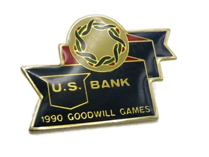 U.S. Bank Pin 1990 Goodwill Games Logo Blue & Gold Tone - Picture 1 of 4
