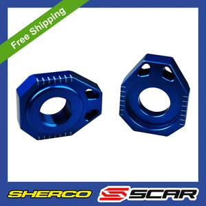 AXLE BLOCKS CHAIN ADJUSTER SHERCO 125 250 300 450 SER SEFR SE-R SEF-R BLUE SCAR - Picture 1 of 3