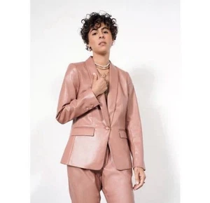 Neu mit Etikett Wildfang Empower Smoking-Blazer veganes Leder rosa Größe Medium Karriere ein Knopf - Bild 1 von 7