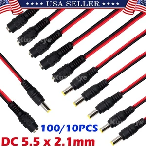 100PCS 2.1mm x 5.5mm Male & Female DC Pigtail Connector for CCTV Security Camera - Picture 1 of 18
