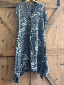 Meo Meli Maxikleid OS Damen Grau 100% Leinen High Low Kleid Made In Italy - Bild 1 von 6