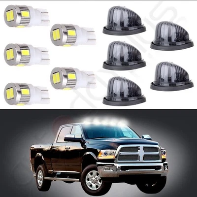 5x Cab Marker Round Light Smoke Lens+Base housing+ T10 Xenon White LED For Chevy - Image 1 of 4