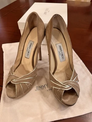Jimmy Choo Suede/Glitter Nude Heels Size: 37.5/7.5 - Image 1 of 4