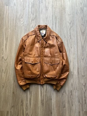 Chaqueta Aviador Bombardero Estilo Militar A-2 Cuero Marrón Oso Dorado De Colección Talla 38 M Foto 1 de 4