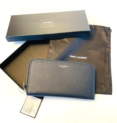 YSL Saint Laurent Mens Continental Navy Blue Leather Zip-around Wallet, 344076 - Image 1 of 4