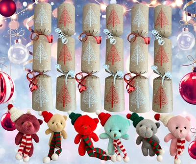 DAVEMAGIC Christmas Crackers Furry Festive Plush Bears Deluxe Ltd Edition x 6