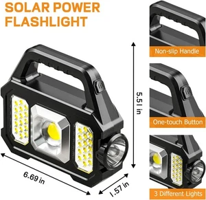 Solar USB Wiederaufladbare LED Taschenlampe 1000LM Wasserdicht Strahler Außen - Bild 1 von 16