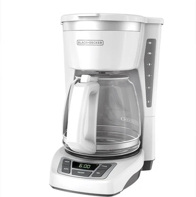 12-Cup Programmable Digital Coffee Maker Machine, Washable Basket Filter, White - Image 1 of 4