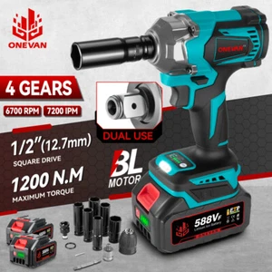 1200Nm 1/2" Cordless Electric Impact Wrench Drill Gun Ratchet Driver w/2 Battery - Picture 1 of 20