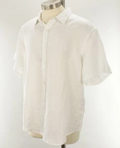 THE MENS STORE White Classic Fit Short Sleeve Buttonfront Linen Shirt MEDIUM NWT - Picture 1 of 2