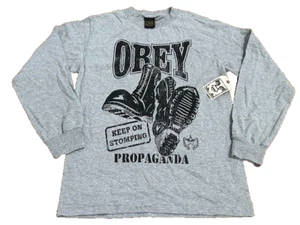 Obey Propaganda Keep on Stomping Boots Moonstompers Grey Small Long Sleeve Crew - Picture 1 of 12