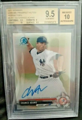 2017 Bowman Chrome CHANCE ADAMS AUTO REFRACTOR BGS 9.5/10 NY Yankees RC #D /499 - Image 1 of 2