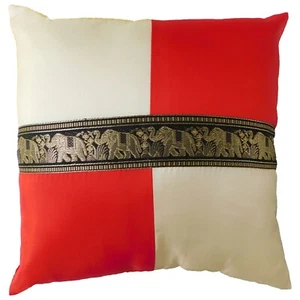 Exclusive Handmade Two-Tone red Checkered Thai Silk Elephant Pillow Cover - Picture 1 of 1