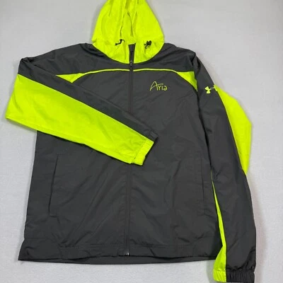 Chaqueta cortavientos Under Armour Aria cremallera completa MD suelta gris neón con capucha para hombre M’s Foto 1 de 4