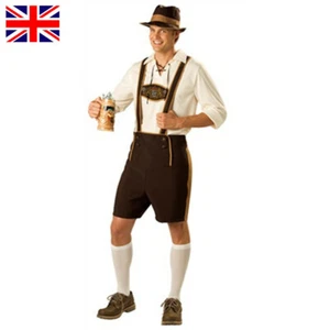 Mens German Bavarian Beer Lederhosen Shorts Oktoberfest Fancy Dress Costume - Picture 1 of 8