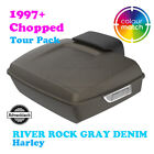 River Rock Gray Denim Chopped Tour Pack Pak Luggage For 97+ Harley Road Flhx