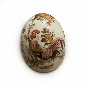 Vintage Chinese Asian Egg Rooster Crackle Cream Bird Chicken Flowers 4 Inch - Picture 1 of 10