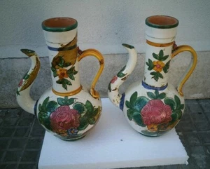Coppia di Anfore terracotta dipinte a mano cm 36 brocche vaso vintage giara - Foto 1 di 12