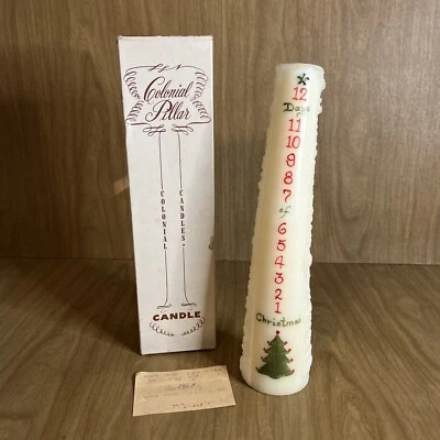 Vtg 50s Large Colonial Pillar White Candle 12 Days of Christmas USA 15” Unburned - Image 1 of 4