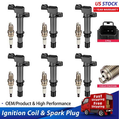 6PCS Ignition Coils + Spark Plugs For 2004-2008 Dodge Dakota Jeep 3.7L V6 UF270 - Image 1 of 4