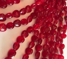 125 Crackle Glass Heart Beads - 8x8mm - Ruby Red - Czech Glass Beads