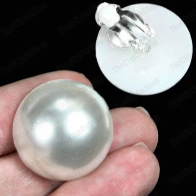 ORECCHINI CLIP ON grandi BIANCO/CREMA finta perla rotondi CLIP PERLE 25mm 20mm 2/2,5cm