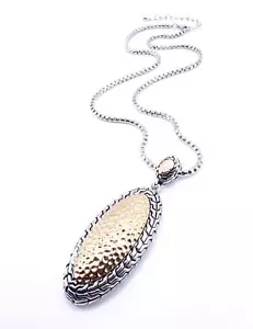 UNIQUE 18kt Gold Plated Elongated Cable Texture Oval Pendant Box Chain Necklace - Picture 1 of 12