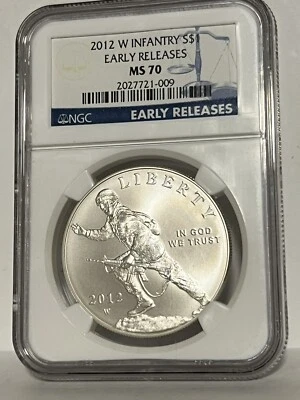 2012 W INFANTRY   MS 70  NO RESERVE $1 COMMEMORATIVE US COIN - Image 1 of 2