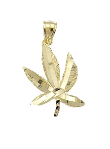 10k Gold Marijuana Pendant Leaf Weed Charm Diamond Cut 0.8g - Picture 1 of 4