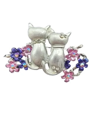 Broche prendedor dúo amigos diamantes de imitación cristal gato pareja gatito Foto 1 de 4
