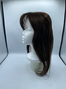 "Topper brasileño de seda para cabello humano Elailite 18"" para mujer, marrón oscuro, con flequillo," - Imagen 1 de 11