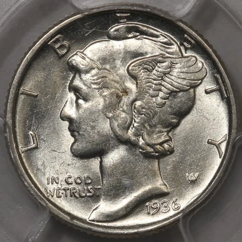 1936 Mercury Dime PCGS & CAC AU-58 - Pop 3 at CAC!! Cover