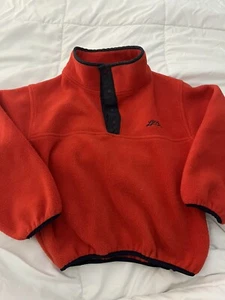 LL BEAN Vintage 90s Fleece Snap T Neck Jacket Sweatshirt Retro Kids SMALL RED - Picture 1 of 9