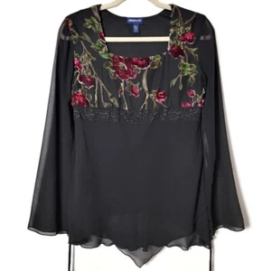 VTG Limited Too 90s Y2K Velour Velvet Fairy Whimsigoth Floral Blouse Girls XL - Picture 1 of 10