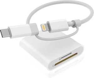 SD Card Reader for iPhone iPad, Dual Connector (Lightning&USB-C) Memory SD Card - Picture 1 of 6