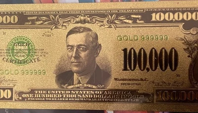 Gold USA 100,000 Dollar Bill Novelty 24K Gold as pictured new condition - Image 1 of 4