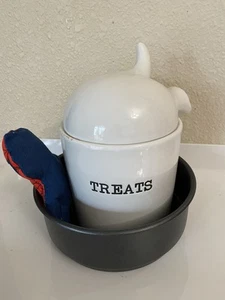 LOT Mud Pie Dog Tail Treat Canister - Ceramic Dog Treat Jar Metal Feed Dish Toy - Picture 1 of 8