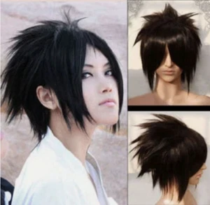 For Cosplay Men Uchiha Sasuke Wig Black Short Layered Synthetic Hair Wigs - Picture 1 of 5