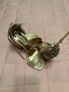 Sandalia Badgley Mischka Bejeweled Oro Estrás Tacón Bloque Talla 5 Nueva Sin Etiquetas - Imagen 1 de 3