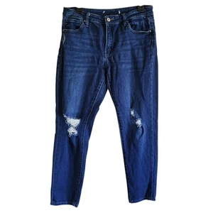 Kancan Jeans Women's 13/30 Distressed Dark Wash Stretchy Ankle Mid Rise  - Picture 1 of 10