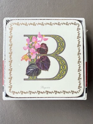 NIP Pimpernel Floral Coasters Begonia Set Of 6 Alphabet Florals B 4.25X4.25” - Image 1 of 4