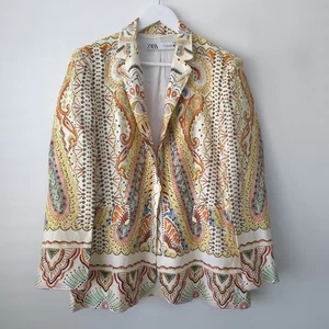 ZARA Multicoloured Linen Blazer Jacket L Large 12 14 - Picture 1 of 3