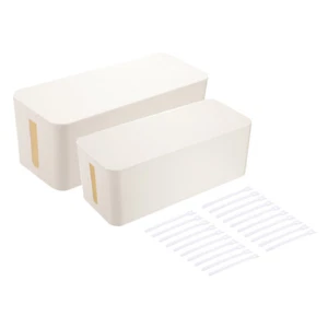 2 Set Cable Management Box with Nylon Cable Ties, White, Plastic Lid, M & L - Afbeelding 1 van 7