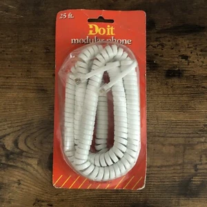 Vintage Do It Modular Coil Phone Cord, 25 ft., White - Afbeelding 1 van 4