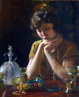 Oil painting Charles-C-Curran-Heirlooms nice young lady beauty with her jewelry