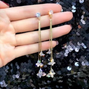 Crystal Butterfly Dangle Drop Earrings for Women,Long Tassel Butterfly Earrings - Picture 1 of 5